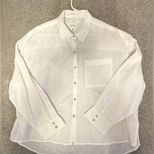 Nicole Miller White  Linen Button-Down Shirt